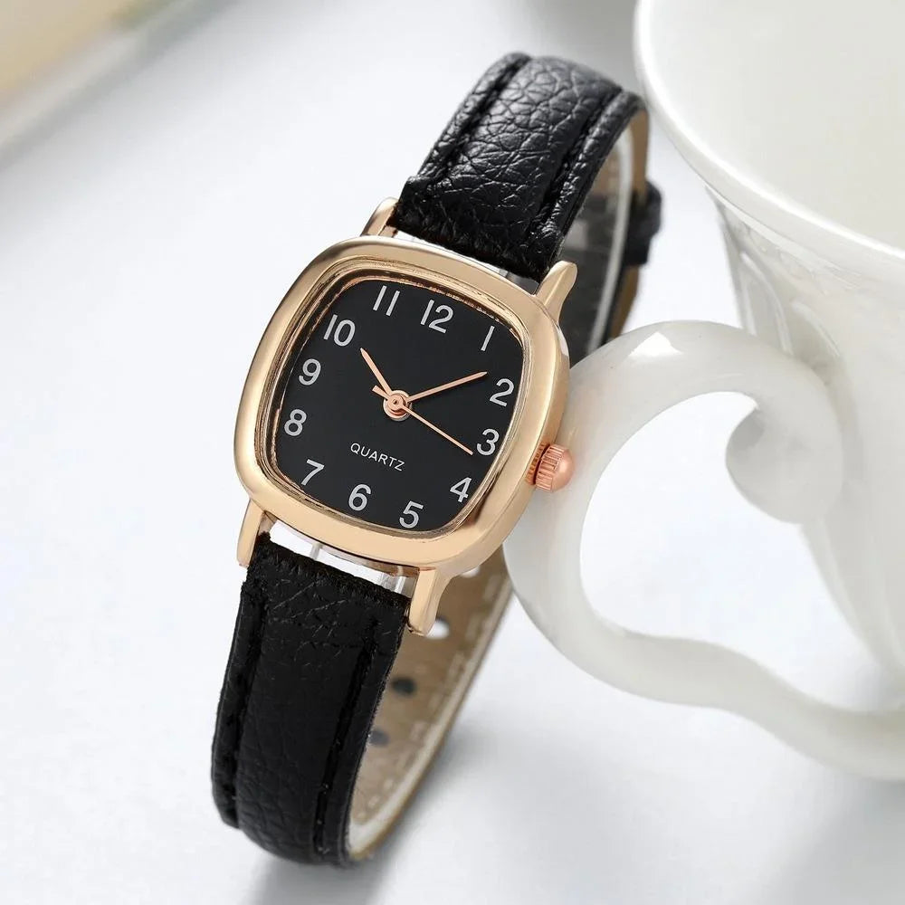 Kegllect Square Women Simple Small Dial Student Watches Vintage Belt Quartz Wristwatch Qme