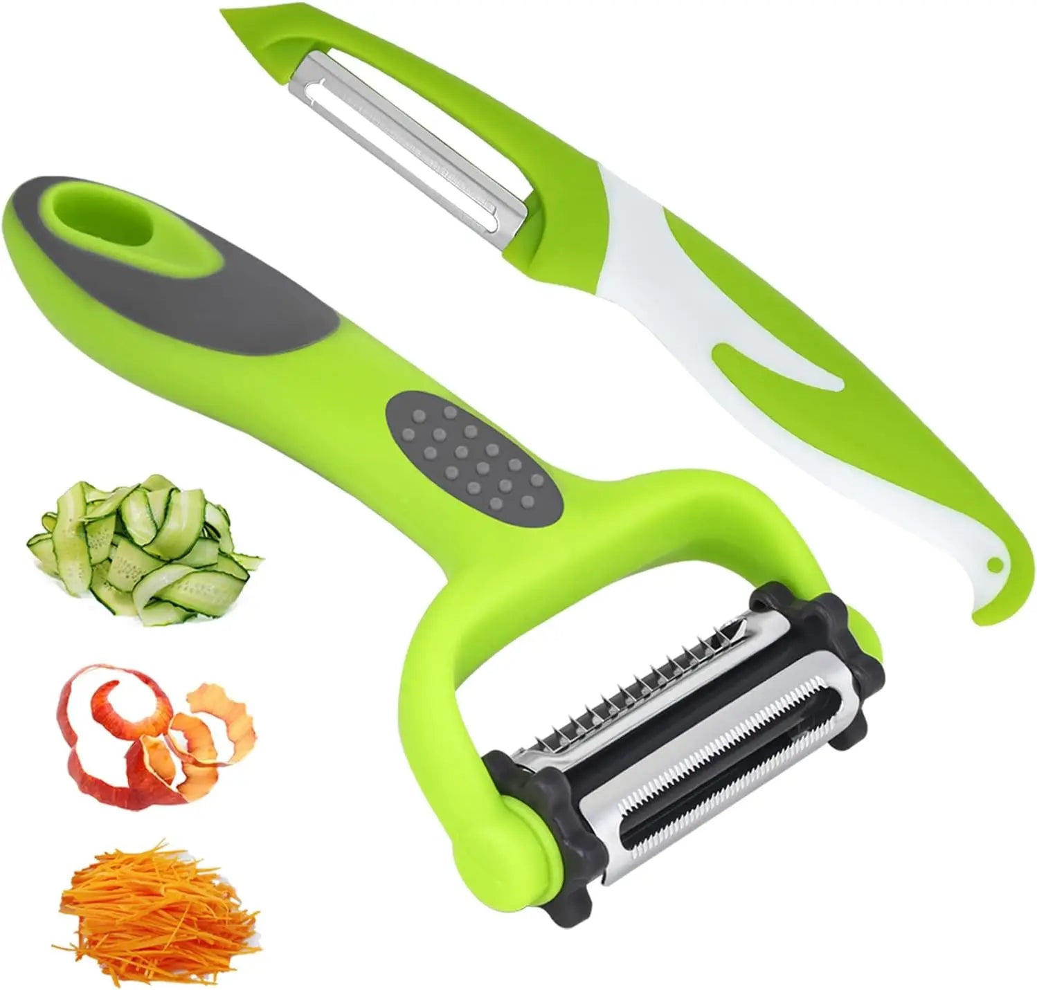 4-in-1 Vegetable Peeler for Peeling, Slicing, and Chopping Vegetables, with Rotating Stainless Steel Blades Qme peeler 2pcs(1set )