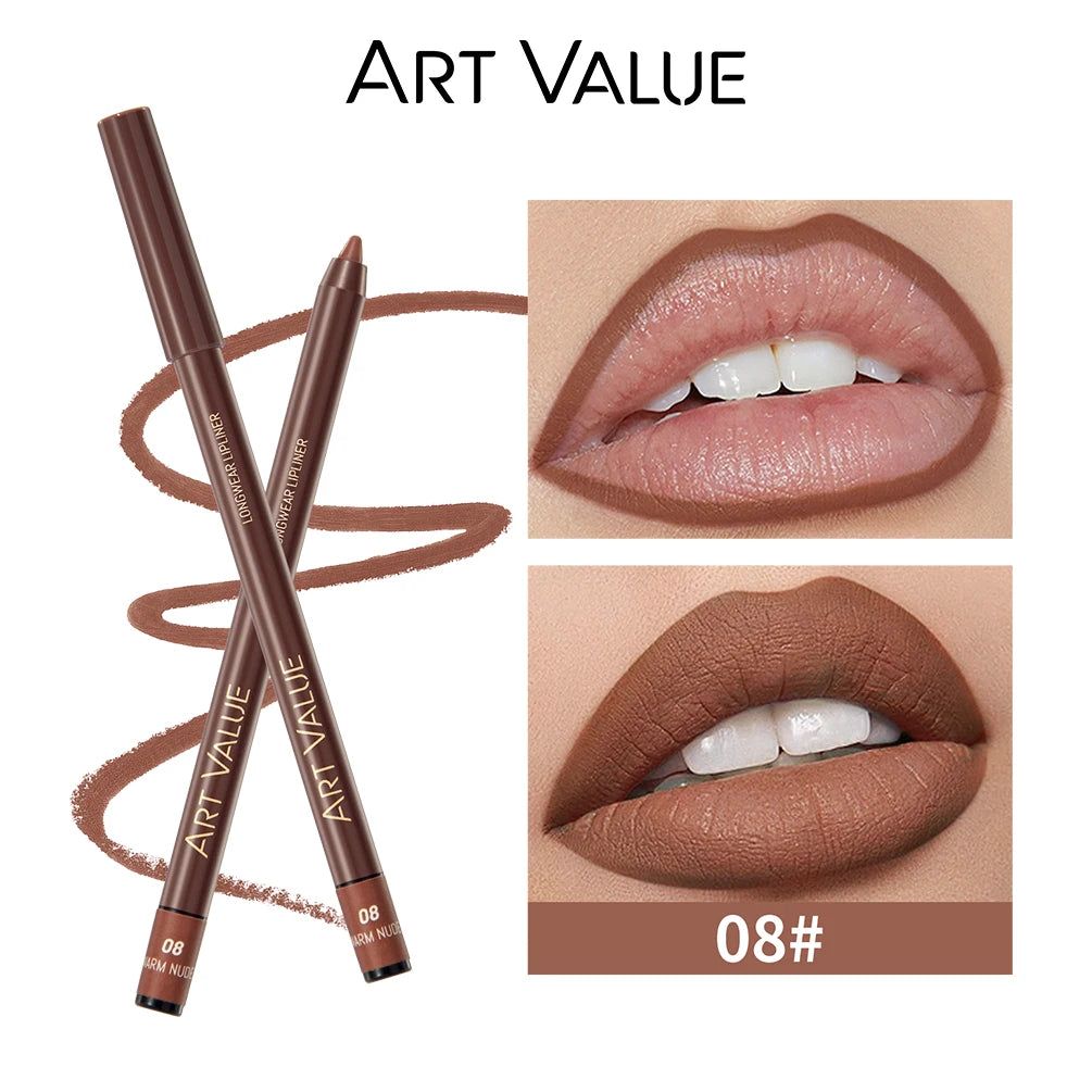 ART VALUE 12 Colors Nude Lipstick Pencil Waterproof Long Lasting Sexy Red Lip Liner Pen Matte Lip Contour Pen Makeup Lip Stain Qme 08
