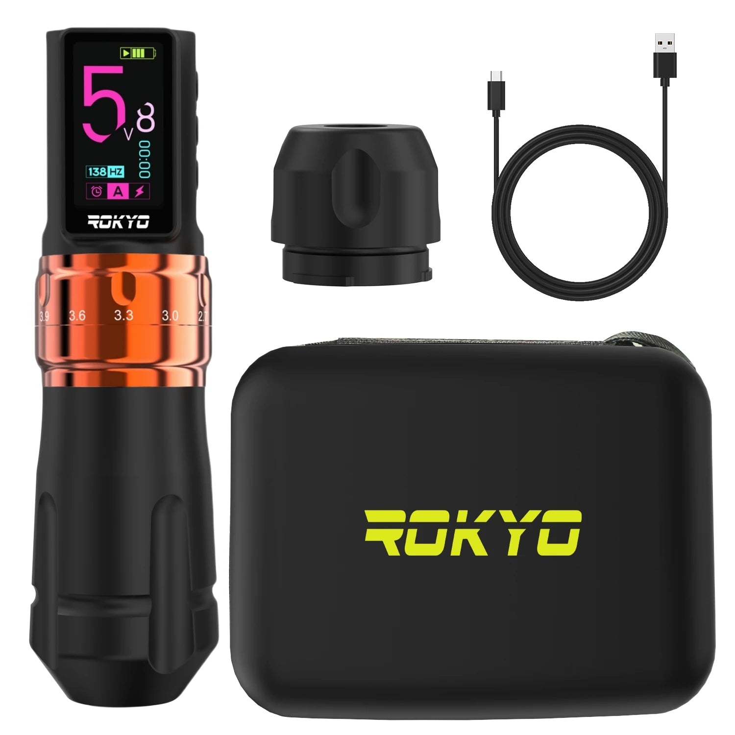 Adjustable Stroke Wireless Tattoo Pen Machine Gun 2.4-4.2mm Rechargeable Battery 2000mAh For Profession PMU Tattoo Supplies Qme Black Orange Pen