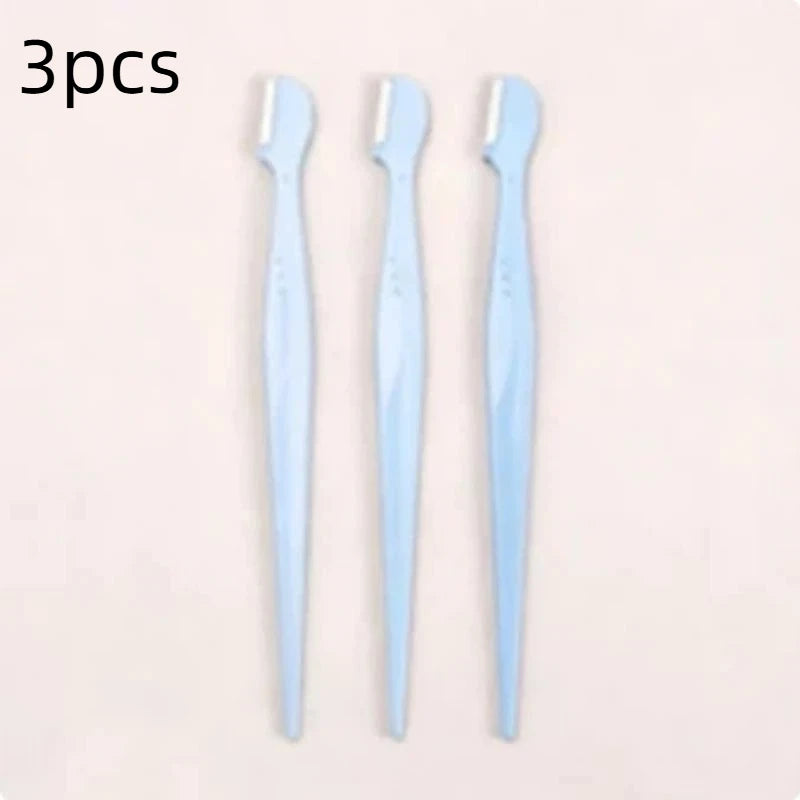 Precision Straight Handle Eyebrow Trimmers 2 3 Round Head Grooming Qme 3pcs Light blue