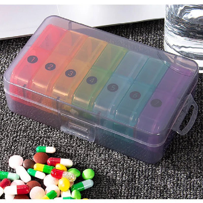 7 Days 14 Grids Pill Organizer Portable Weekly AM PM Medicine Case Qme B M