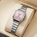 Moda praça relógios femininos de luxo ultra-fino cinta senhoras relógio de pulso de quartzo para senhoras reloj mujer (sem caixa Qme Pink