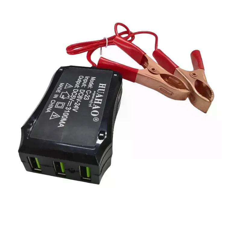 Battery Clip Charger 12V 24V 5V Short Circuit Protection 3 USB Ports Qme