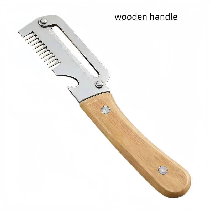 Multifunctional Stainless Steel Peeler Wooden Handle 3-in-1 Scallion Qme 3