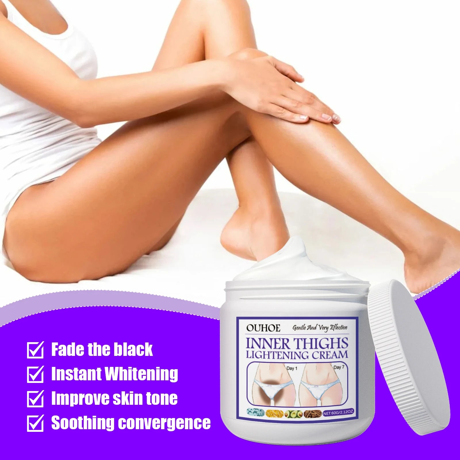 Inner Thighs Lightening Cream Private Area Armpit Buttock Dark Spots Whitening Lotion Body Brighten Melanin Even Skin Tone Qme