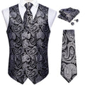 Men's Formal Suit Vest & Tie Set – Waistcoat with Necktie Pocket Square, Perfect for Weddings and Business Events Qme MJTZ0148 S
