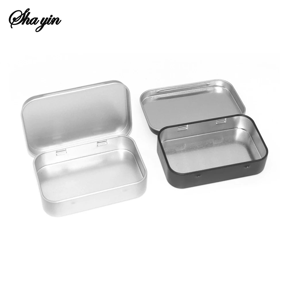 Metal Rectangular Empty Mini Tin Box Tinplate Push Candy Pill Cases Bins Jar Hinged Containers Small Organizer Storage Box Qme