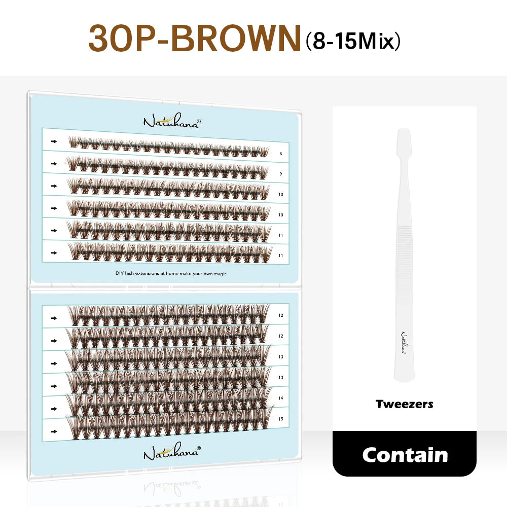 NATUHANA 20D 30D 40D 50D 60D 80D Cluster Eyelashes DIY Individual Qme 30P 12rows Mix8-15 1