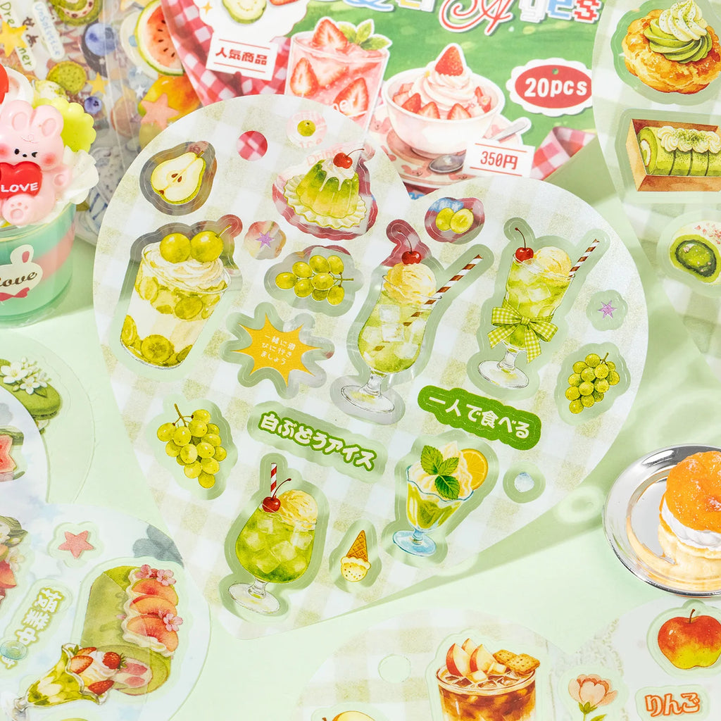20 Sheets Cute Dessert Die Cut Sticker Book Kawaii Stationery Stickers for Scrapbooking School Supply Hand Account Decoration Qme 2B