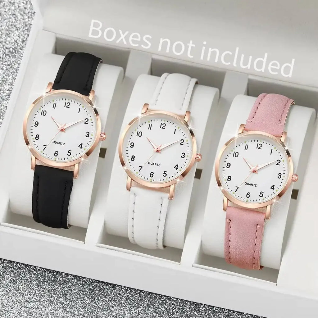 20261/3/4/5PCS Fashion Arabic Dial Women Quartz Watch Casual Leather Strap Wristwatch for Girls Clock Gift（Without Box） Qme