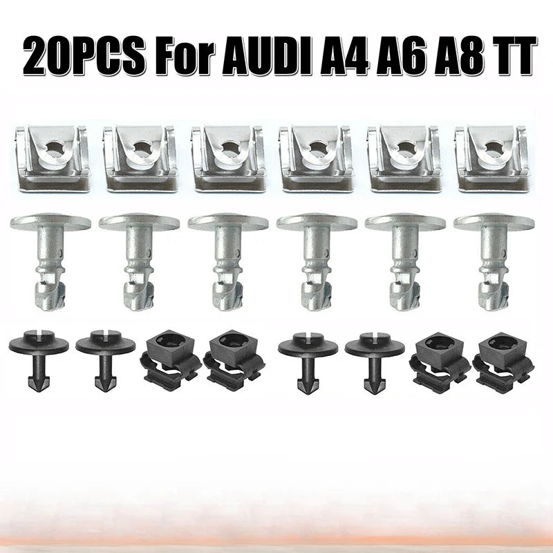 Engine engine hood screw kit, floor panel lower cover clamp accessory set, compatible with A4, A6, A8, TT Qme 20pcs