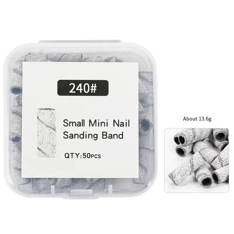 50/100Pcs 3mm Mini White Sanding Bands Stainless Steel Nail Drill Bits Mandrel Electric Manicure Accessories Tool Qme 50pcs Grits 240