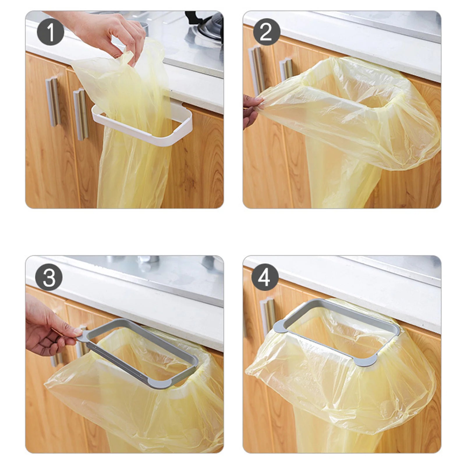 Hanging Trash Bag Holder Rack for Kitchen Cabinet Door Multifunctional Garbage Bag Storage Organizer for Cupboard Drawer Qme