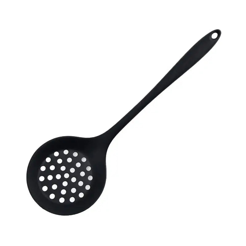 Silicone Strainer Non-stick Pan Spoon Ladle Slotted Cooking Utensil Qme Black