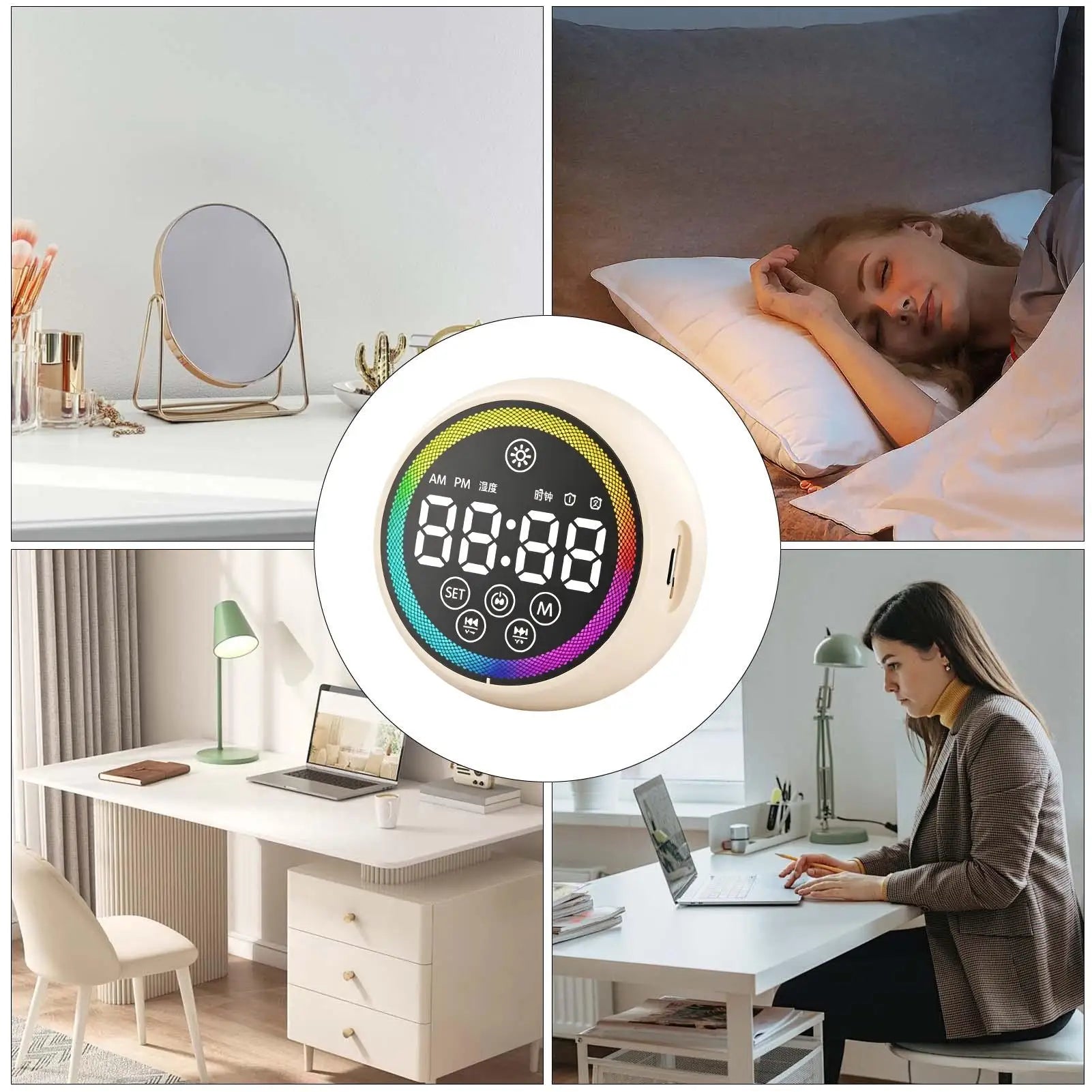 Digital Alarm Clock LED Display Portable Loud Sound Speaker Bedside Qme