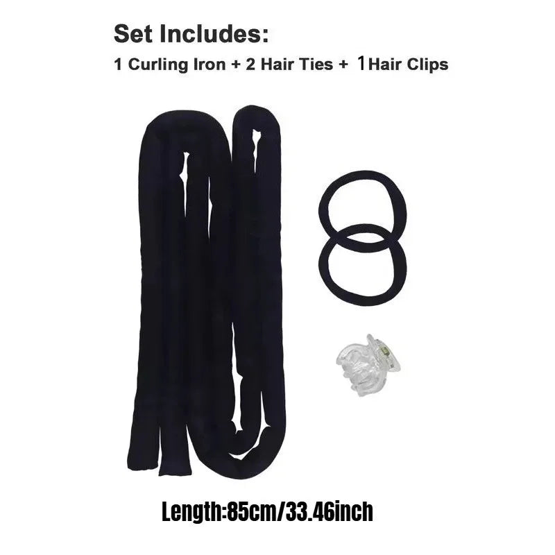 Heatless Curling Rod Headband 0 8 85M No Heat Silk Curls Soft Hair Qme Black-85CM