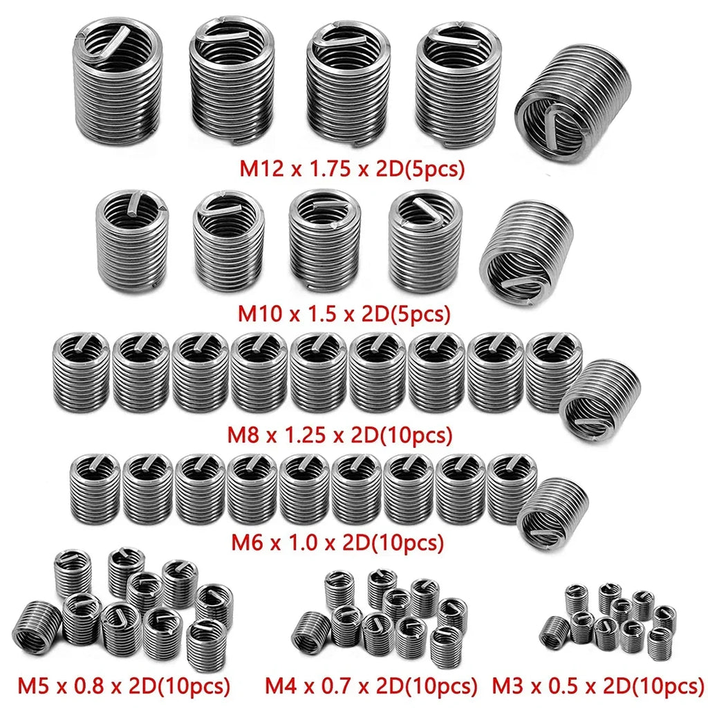 60 uds inserto de rosca de alambre M3 M4 M5 M6 M8 M10 M12 inserto de rosca de sujeción Kit de reparación de desgaste de manguito Qme 60PCS