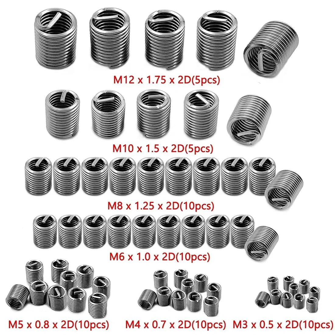 60 uds inserto de rosca de alambre M3 M4 M5 M6 M8 M10 M12 inserto de rosca de sujeción Kit de reparación de desgaste de manguito Qme 60PCS