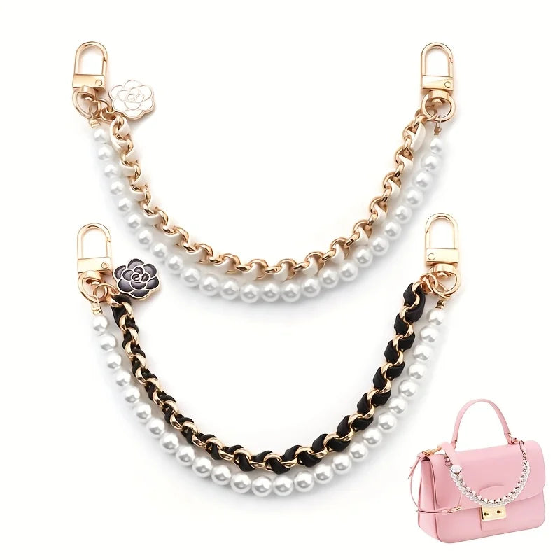 Pearl Purse Extender Chain Bag Imitation Pearl Short Handle Replacement Bag Chain Strap for Handbags Decoration Qme