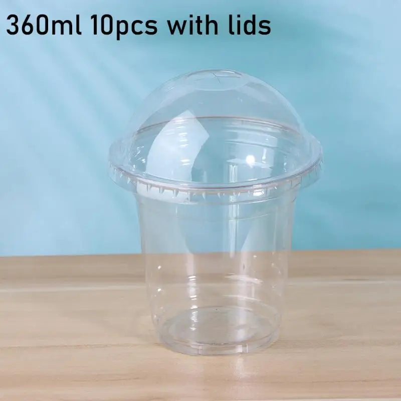Disposable Clear Plastic Cups Lid 100 Straws Fruit Juice Milk Tea Qme 360ML
