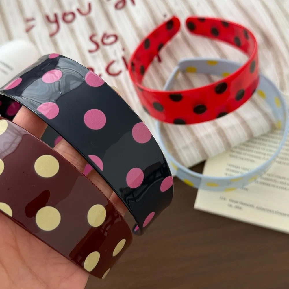 Vintage Retro Acetate Plate Headband Sweet Non-slip Polka Dot Hair Qme