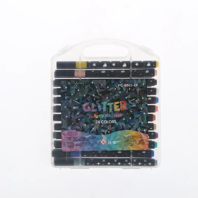12 24 Colors Single Tip Brush Glitter Art Markers Metallic Paint Qme B