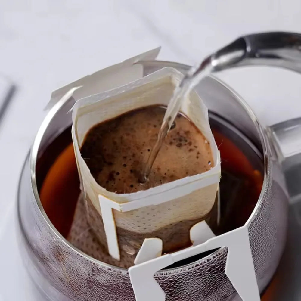 50 Disposable Coffee Filter Bags Drip Paper Hanging Ears Portable Qme