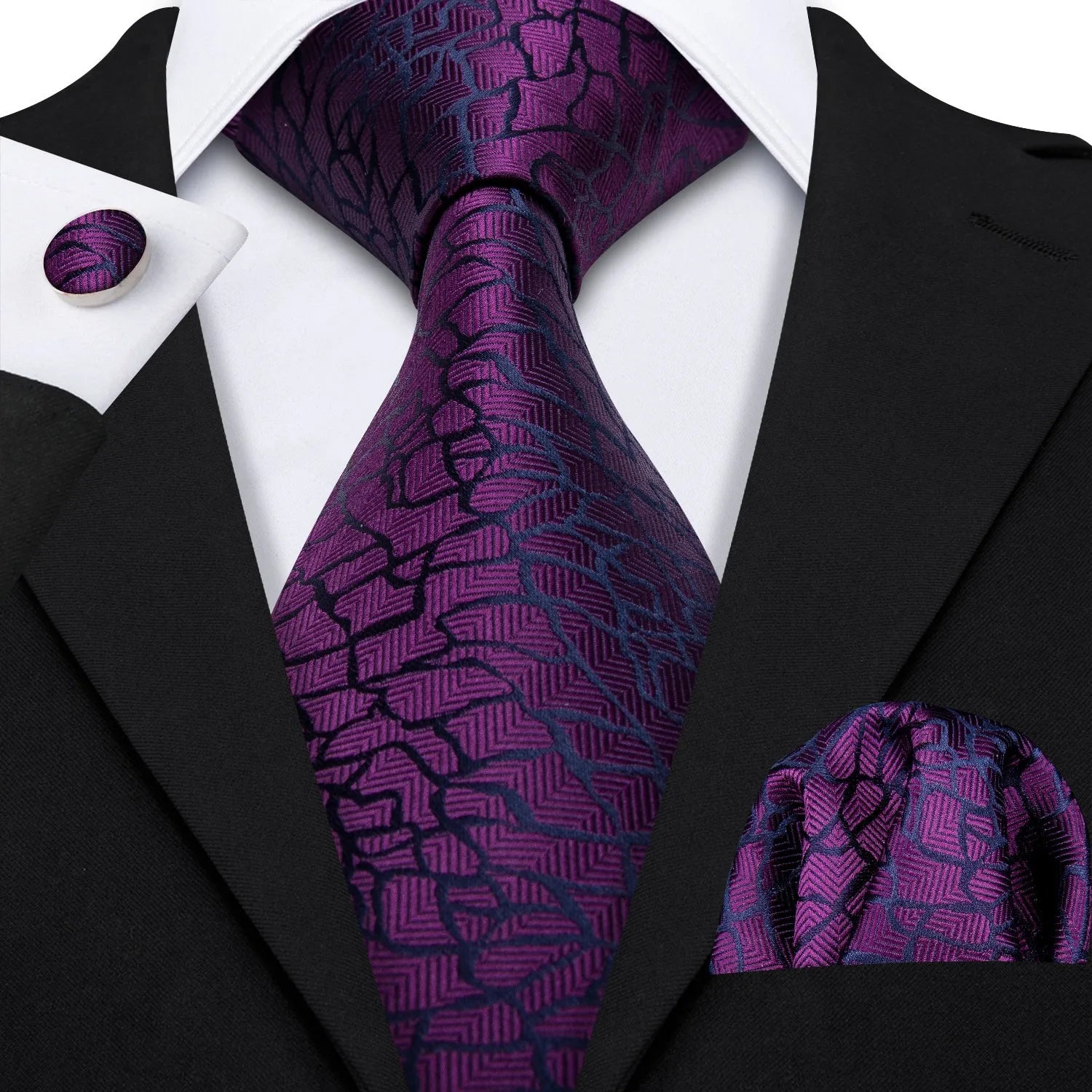 Complete Men's Tie Accessories Bundle: Classic Tie, Pocket Handkerchief, Cufflinks, Premium 3-in-1 Set for Office & Parties Qme DPTH-HT-LDSN1004