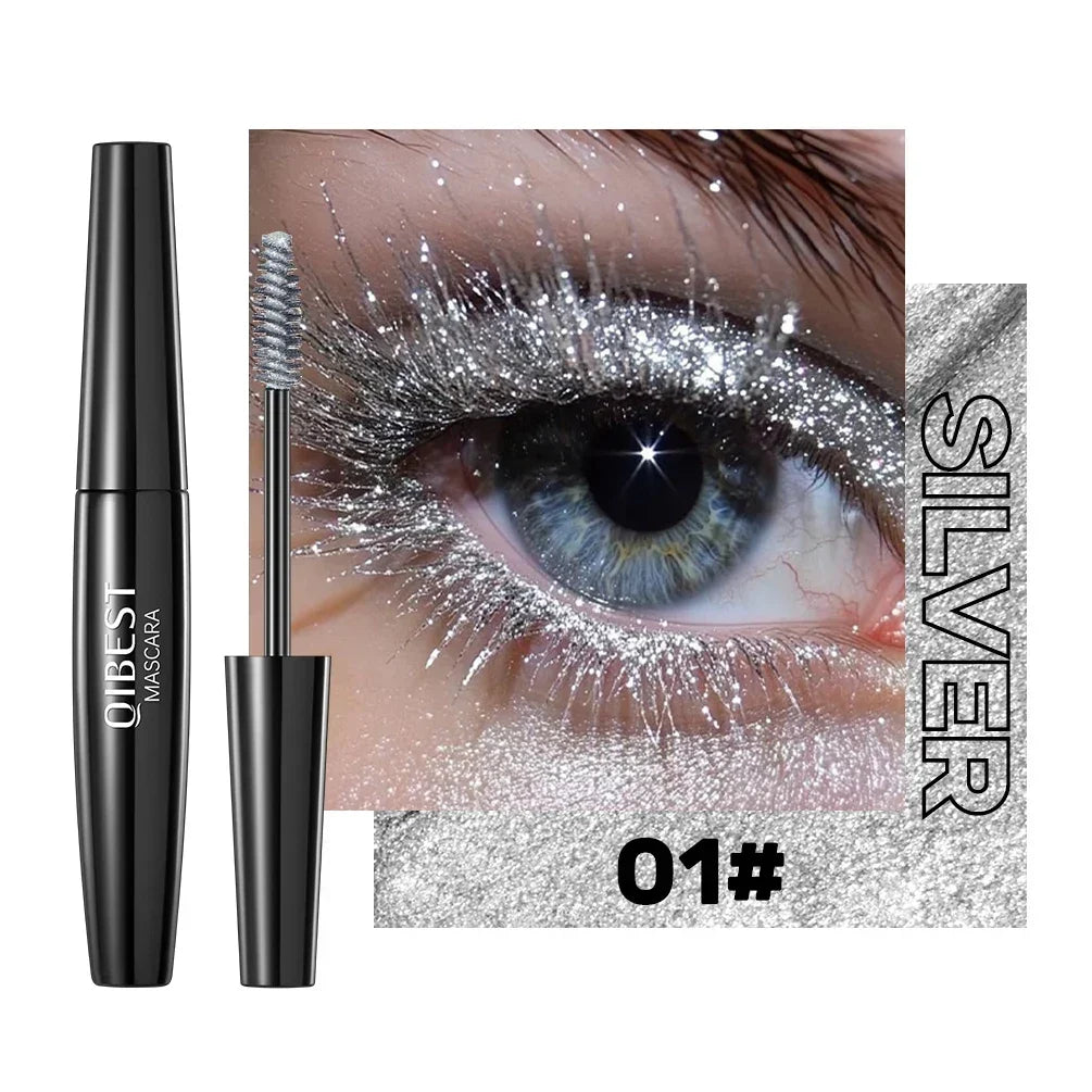 QIBEST Shiny Diamond Colorful Mascara Blue Glitter Sparkling Waterproof Mascara Eyelashes Extension Quick Dry Shimmer Eye Makeup Qme 01