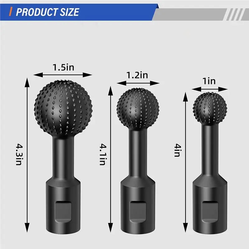 A02F-Ball Gouge Attachments-Sphere Rotary Burr Set(3-PC), 5/8-11 Threads For 4-1/2" 5" Angle Grinder, For Wood Hollowing Qme