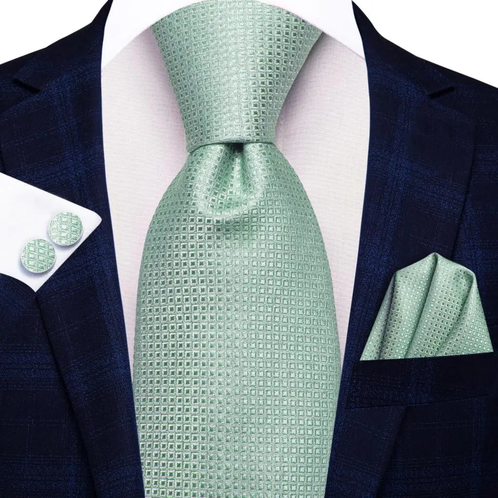 Tie Men 2023 Sage Green Plaid Fashion Wedding Party Necktie Handky Qme 3784