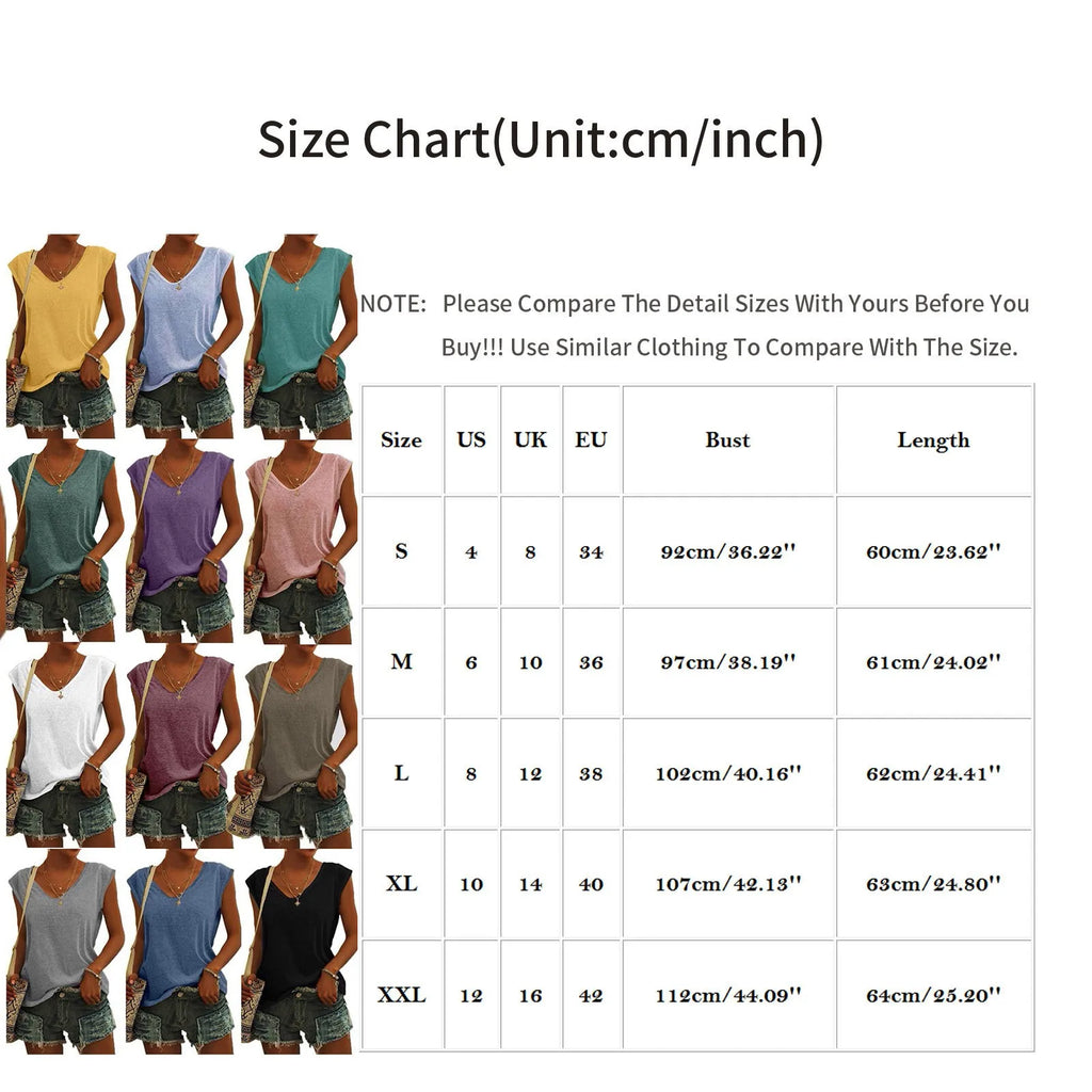Women's Solid Color Minimalist Fashionable V-Neck Sleeveless T-Shirt Casual And Versatile Loose Summer Basics Street Tank Tops Qme