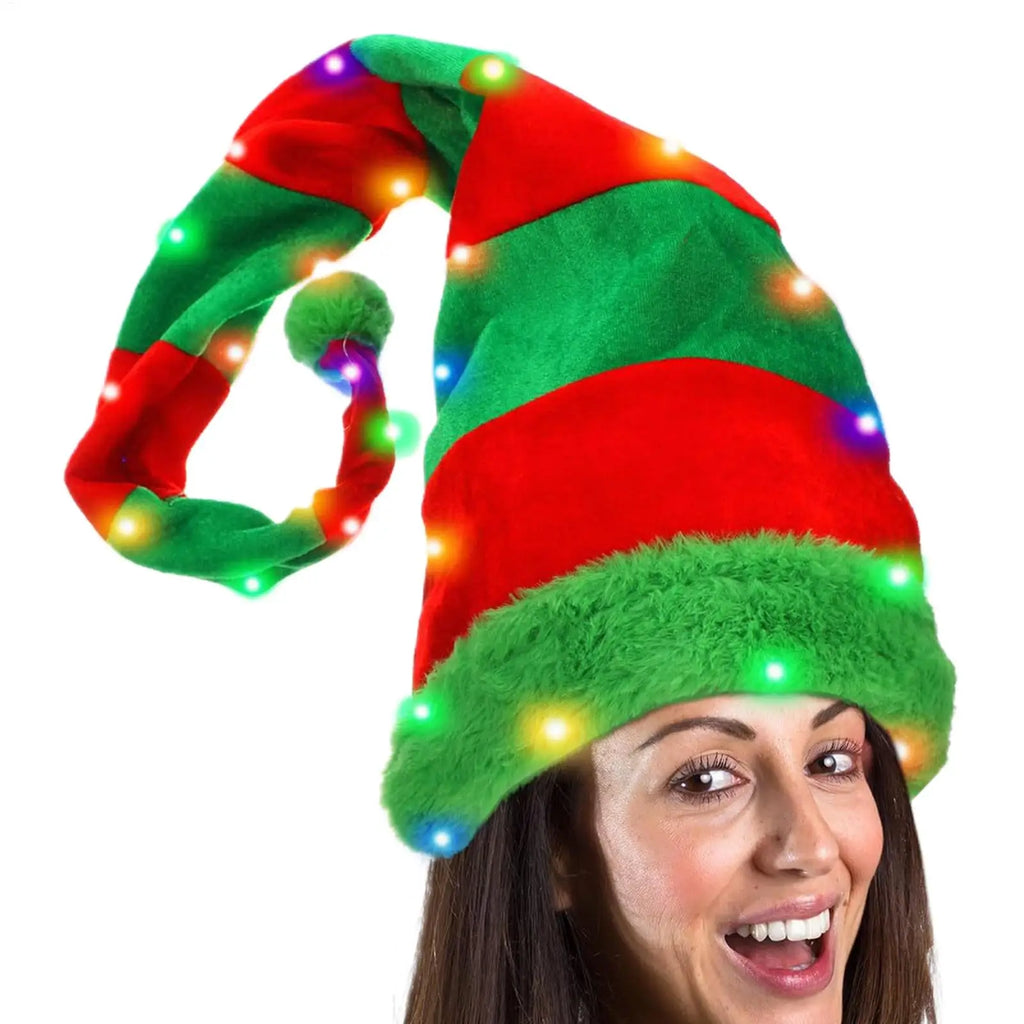 1pc Light Up Santa Hat Santa Hat Christmas Hat Striped Holiday Hat New Year Hat Photo Props Christmas supplies For Kids & Adults Qme