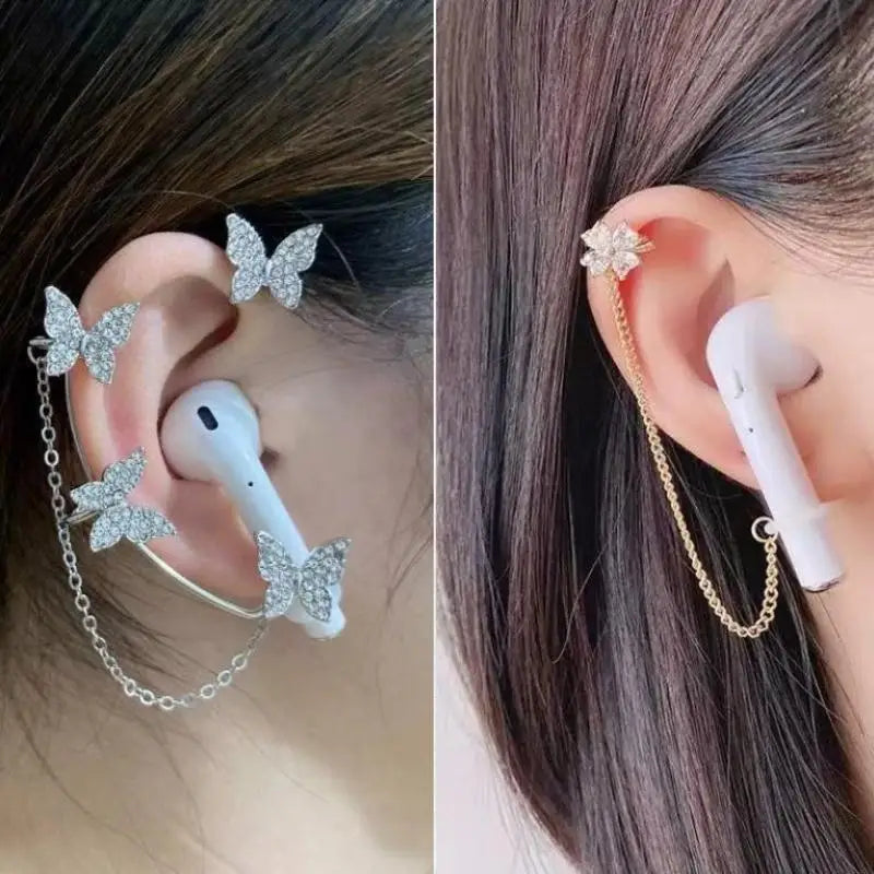 Creative Rhinestone Butterfly Earphone Anti-lost Chain Fashionable Qme