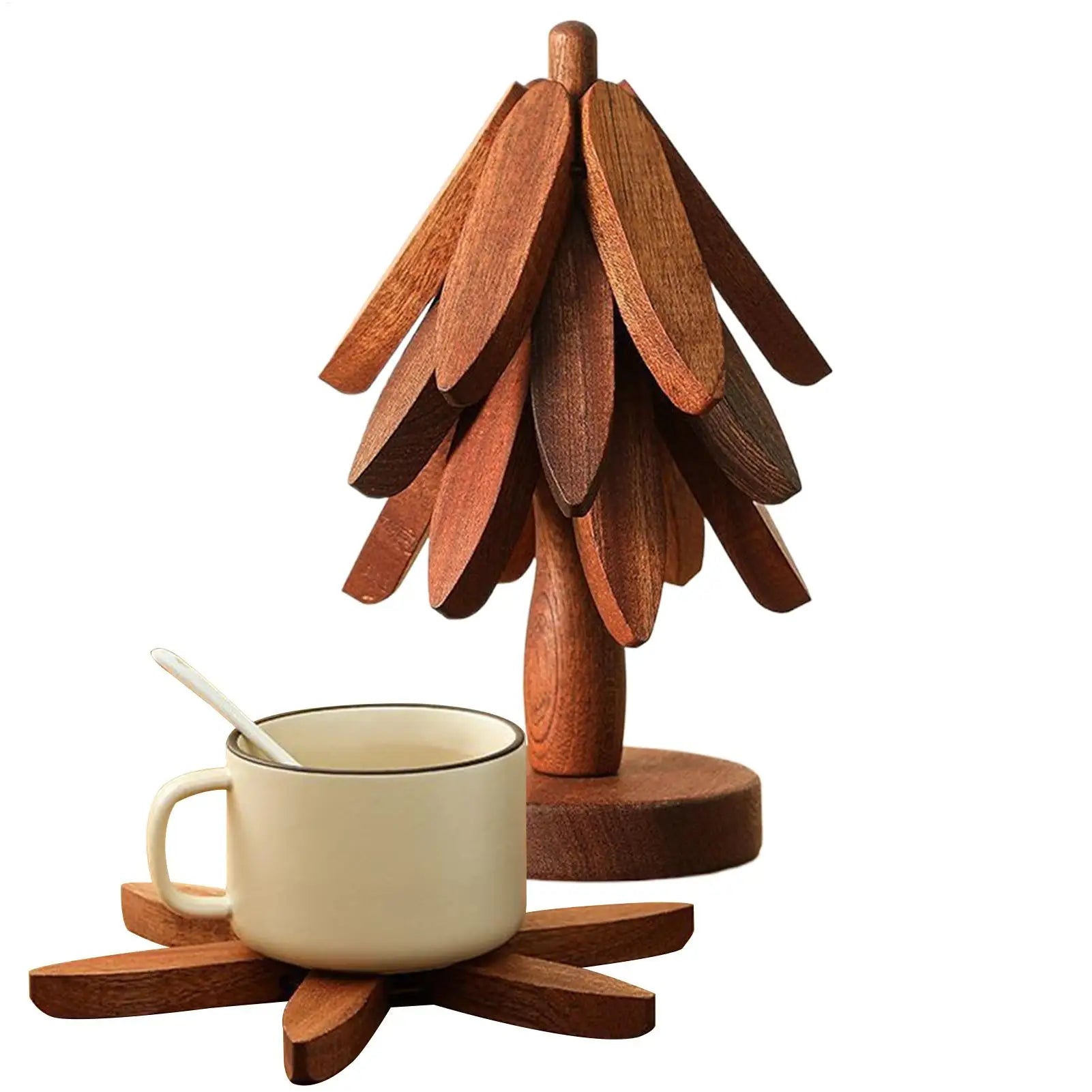 Tree Trivet Wooden Insulation Placemat Non-Slip Cup Coaster Set for Cookware Stove Pan Cup Teapot Hot Dishes Bowl Kitchen Dining Qme