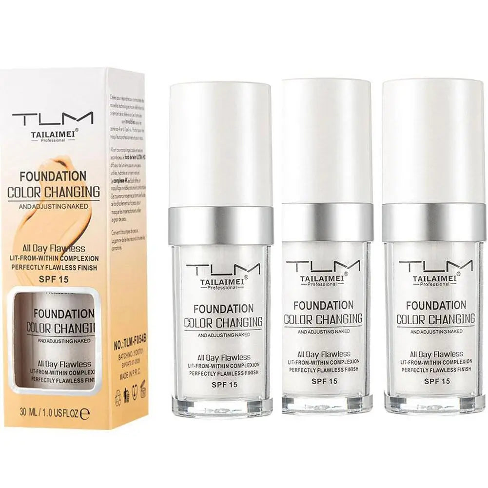 1/2/3PCs Color Changing Foundation, Temperature Liquid Foundation Naturally Blends Moisturizing Foundation Makeup Waterproof Qme