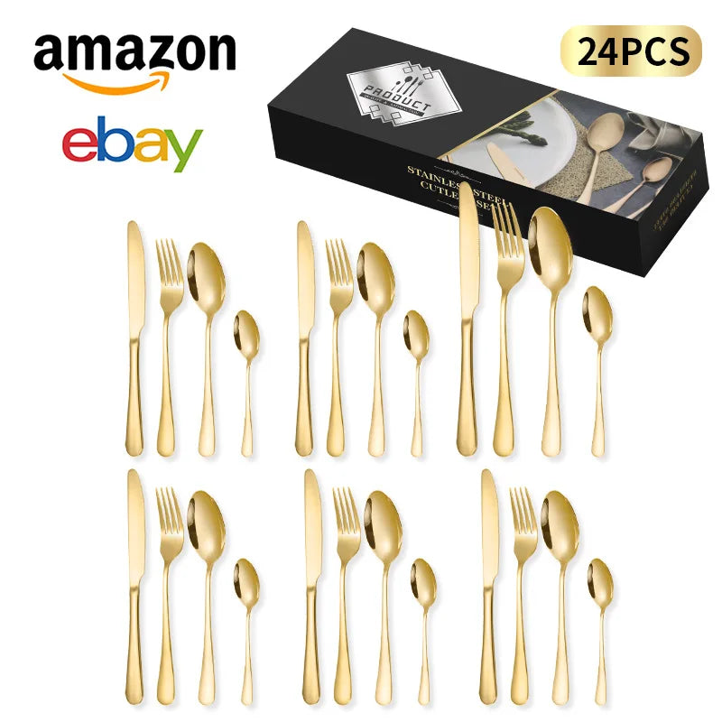24-Piece Stainless Steel Tableware Western Cutlery Steak Knife Fork