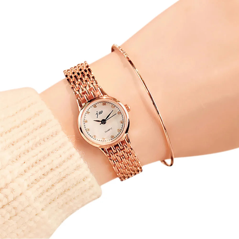 Female Exquisite And Compact Business Alloy Stainless Steel Band Quartz Watch Fashion And Casual Small Dial Delicate Wristwatch Qme