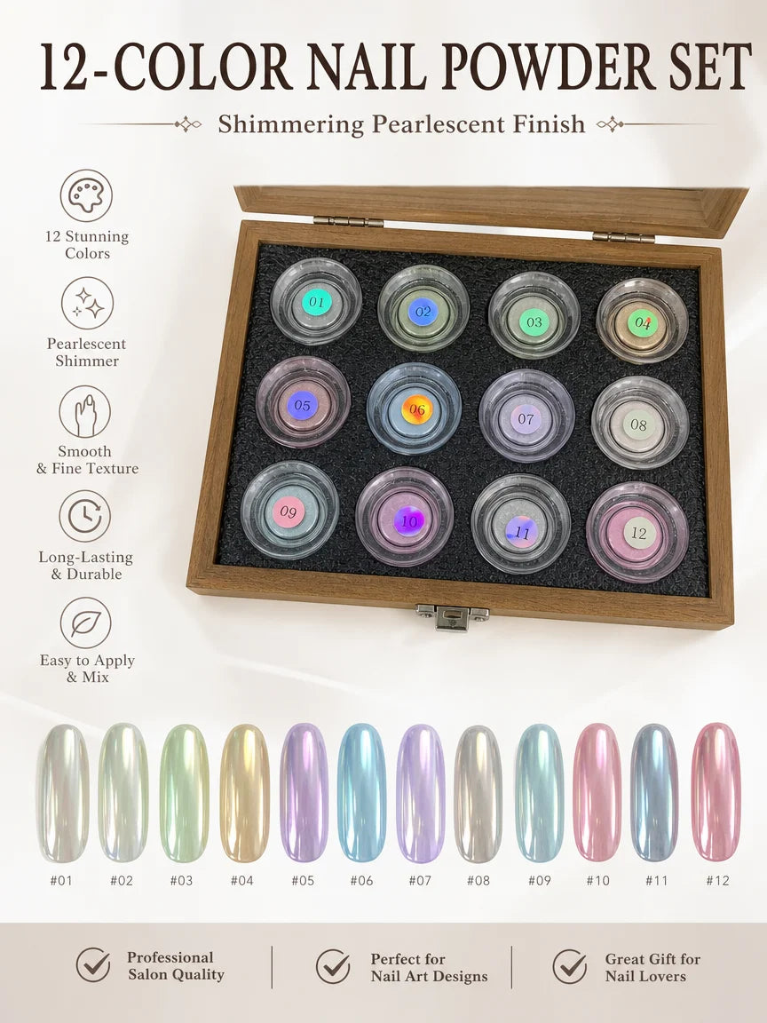 12-Color Fresh Magic Mirror Nail Powder Cards Storage Box DIY Art Qme
