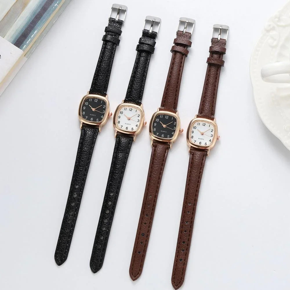 Kegllect Square Women Simple Small Dial Student Watches Vintage Belt Quartz Wristwatch Qme