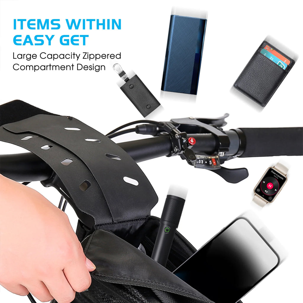 Bike Frame Bag for Riding EVA Hardshell Top Tube Bike Bag with Rainproof Flip Cover and Reflective Design for Mountain Bike Qme