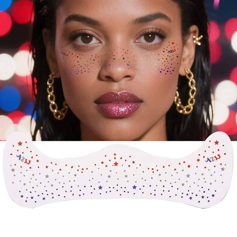 Fourth July Face Tattoos Glitter Freckles Makeup Independence Day Qme star-2PCS