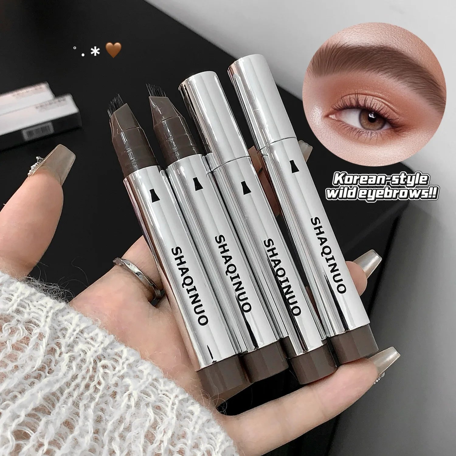 Liquid Eyebrow Brush Tint& Pencil&lasting Waterproof Anti Smudge Wild Qme