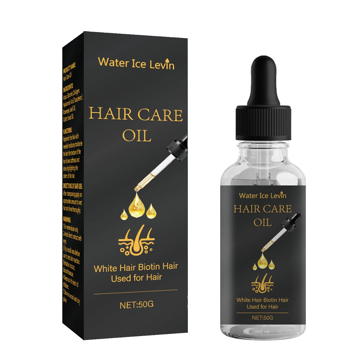Hair Care Oil with Biotin - Fights White Hair & Boosts Moisture with Rosemary, Castor Oil, Collagen for Soft, Shiny Hair Qme black 30ml