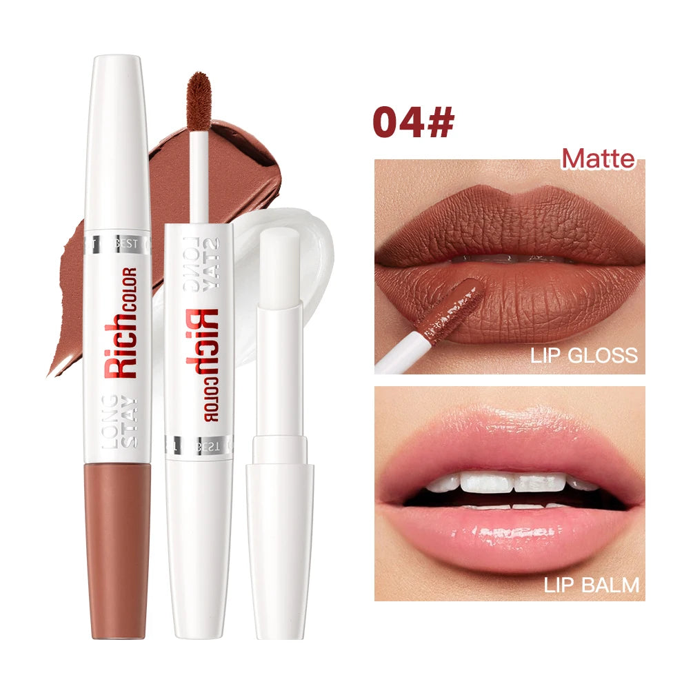 Double Head Matte Liquid Lipstick Waterproof Long-Lasting Lipgloss Makeup Lip Balm Moisturizing Repair Fine Lines Lips Cosmetic Qme 04