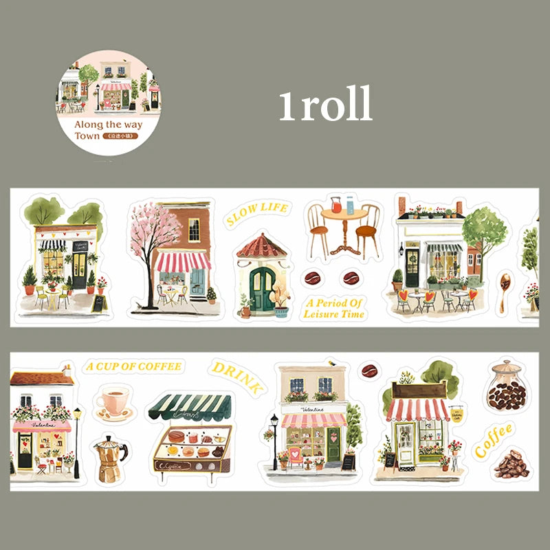 European Town Streetscape Washi Tape & Stickers, Vintage House Pattern, Base Tape for Junk Journal, DIY Collage Supplies Qme C