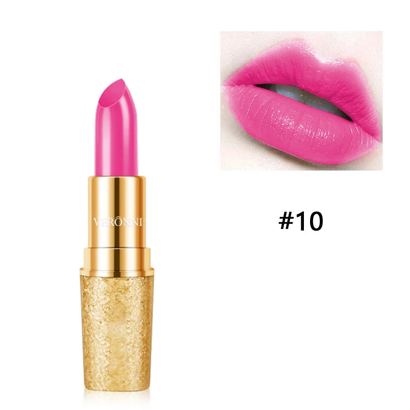 17 Colors Gold Tube Lipstick Moisturizing Velvet Matte Bullet Qme 10