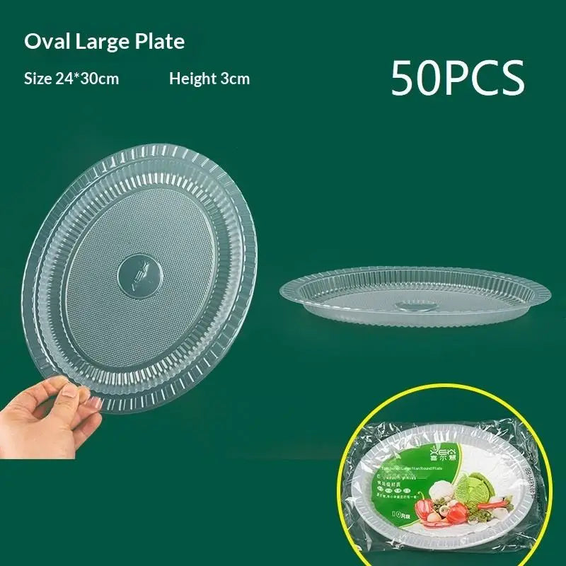 50PCS Disposable Circular Fruit Plates Transparent Plastic Snack Plates Plates Multifunctional Food Home Kitchens Party Supplies Qme Oval 9inch
