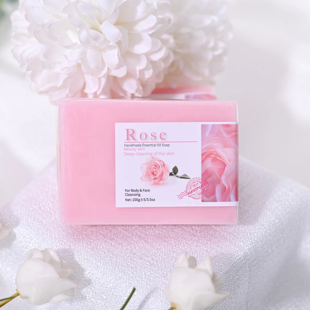 Handmade Rose Essential Oil Soap Olive Infused Skin Basic Cleaning Qme